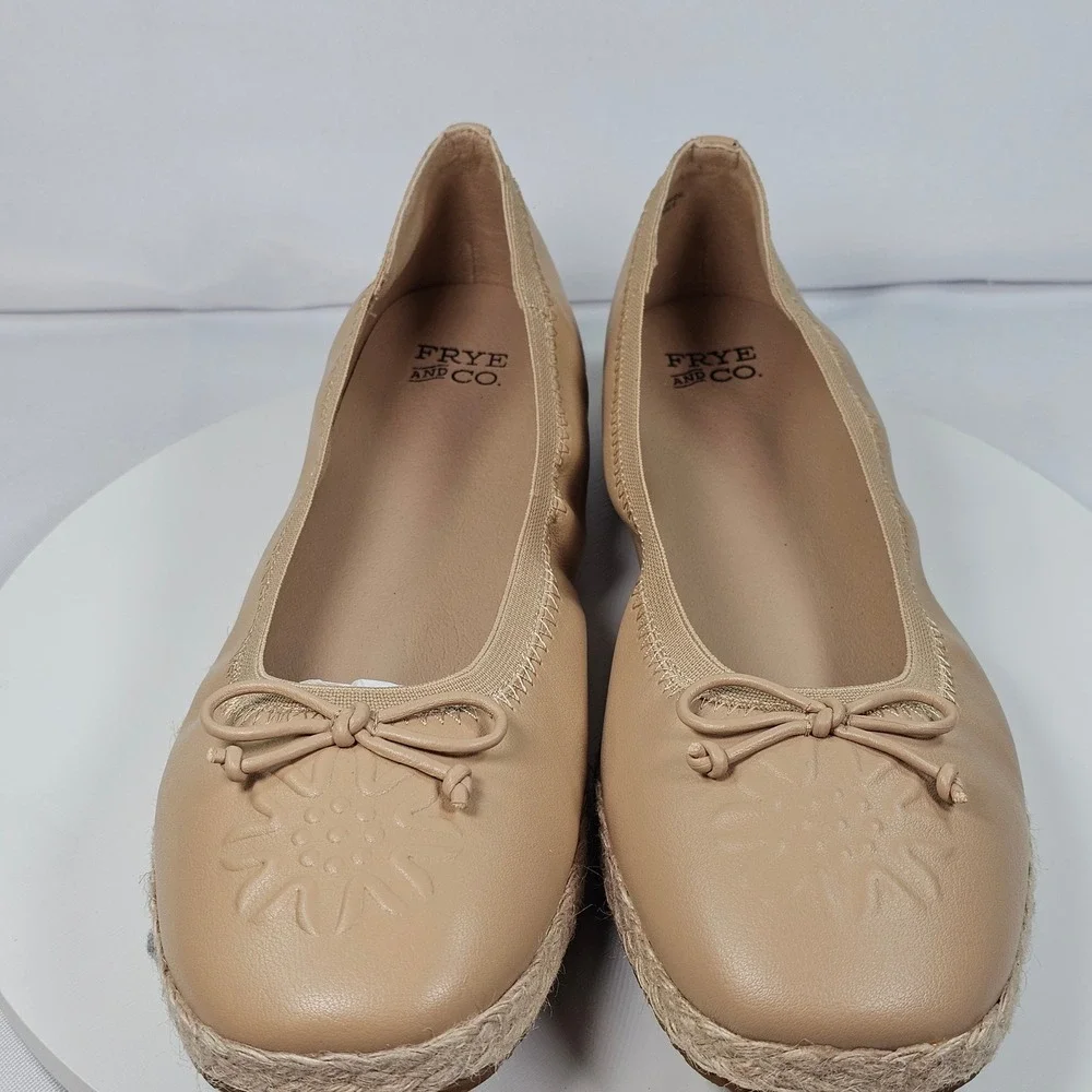 FRYE AND CO.‎ Willow Ballet Flats Tan Espadrille Trim Bow Detail Women's Size 9M